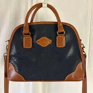 Esprit Vintage 90s Leather Satchel Crossbody Bag Navy Blue Tan
